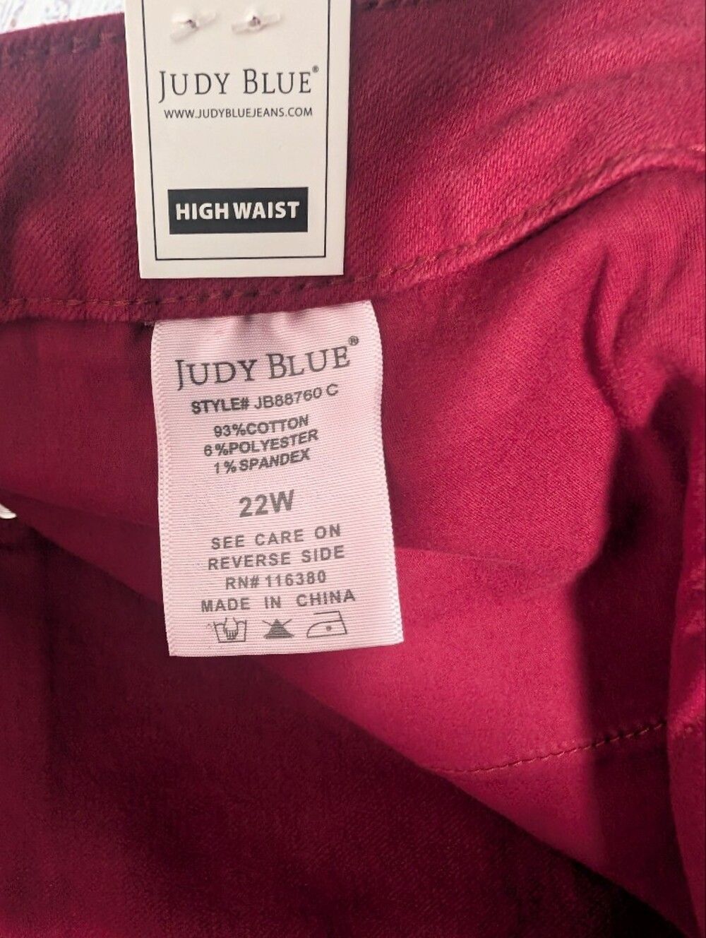 Judy Blue Jeans 22 Plus High Waist Scarlet Red Skinny Leg Tummy Control - Picture 13 of 13